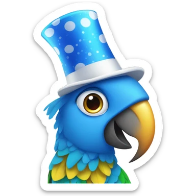A blue parrot with white spots on its head in a New Year's hat  sticker