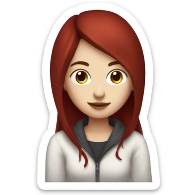 Woman  that has white skin and Long Dark red hair playing on pc setup cozy sticker