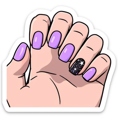 lilac pastel manicure with glitter effects sticker