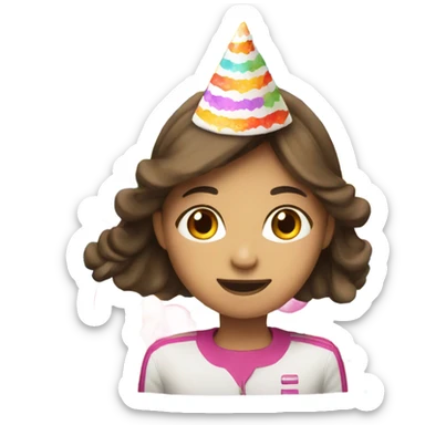 Half Asian brown haired girl with birthday hat on celebrating  sticker