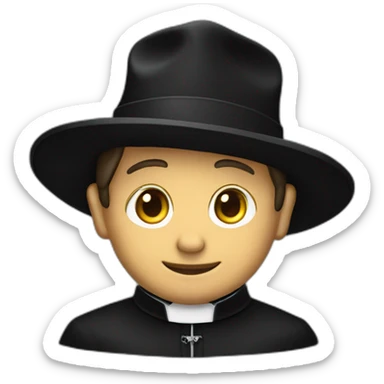 Don Bosco in a black priest suit using a biretta hat sticker
