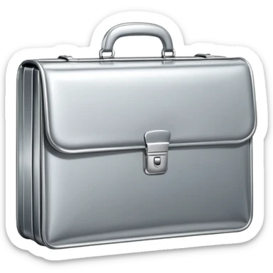 A luxury briefcase emoji made of polished silver chrome, smooth rectangular shape, metallic reflections, minimal high-end design, swag business aesthetic, iOS emoji style, centered, clean white background
 sticker