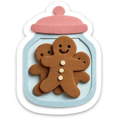 glass cookie jar, pink lid, gingerbread cookies, isolated sticker
