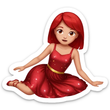 red glitter girl with eyes lying on the floor sticker