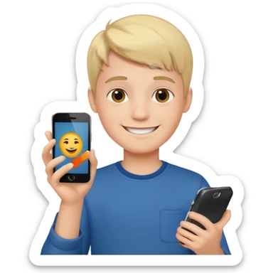 Boy with mobile calling sticker