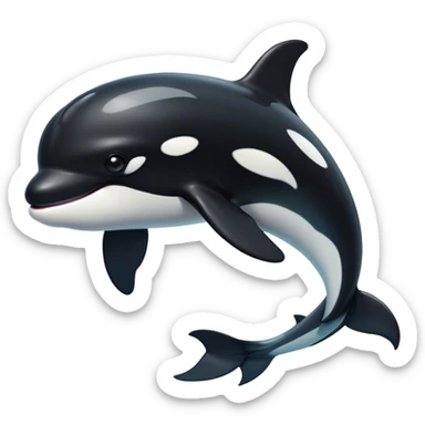 Cinematic Noble orca Portrait Emoji, Poised and majestic, with a sleek, streamlined black-and-white body, piercing intelligent eyes, and a powerful, commanding presence, Simplified yet sharp and sophisticated features, highly detailed, glowing with a soft oceanic radiance, high shine, intelligent and formidable, stylized with an air of deep-sea dominance, focused and alert, soft glowing outline, capturing the essence of an apex predator that appears ready to surge out of the waves with effortless authority! sticker