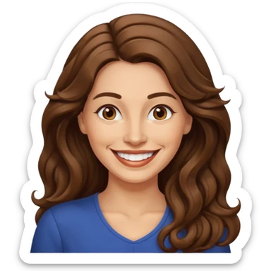 40 yr croatian woman, long wavy brown hair, big smile, side part, 
 sticker