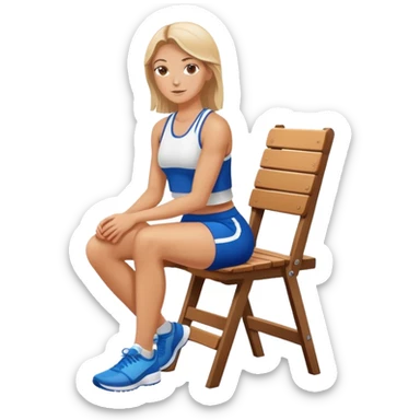 white woman in sport sitting down on a  wooden chair sticker