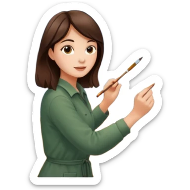 Brunette Artist painting a beautiful autumn mountain peak destination on canvas sticker