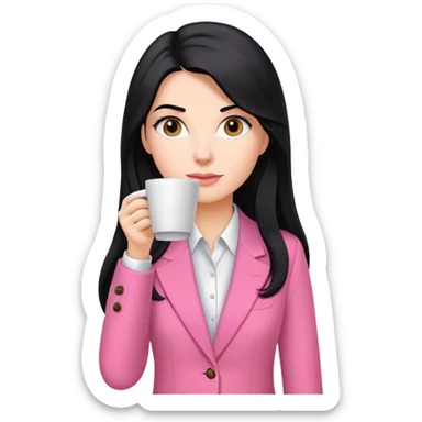 business dressing pink clothes woman  caucasian with a long black hair drinking coffee sticker