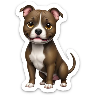 cinematic-[Staffordshire bull terrier]-realistic-full-body-standing-emoji,-tail-resting-loosely-beside-its-paws,-head-tilted-dramatically, -sleek-[dark solid brindle]-fur,-simplified-yet-realistic-focused-features,-highly-detailed,-glowing-with-an-almost-sarcastic-glow sticker
