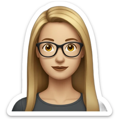 30 year old white woman with straight mid lenght light brown hair and rounded glasses sticker