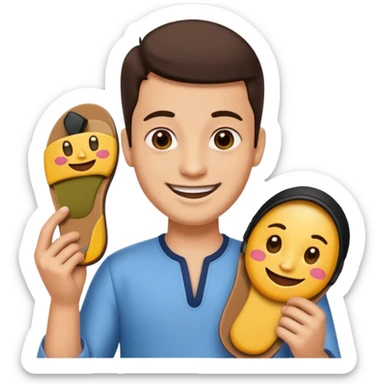 Smile, holding a chappal, emoji sticker