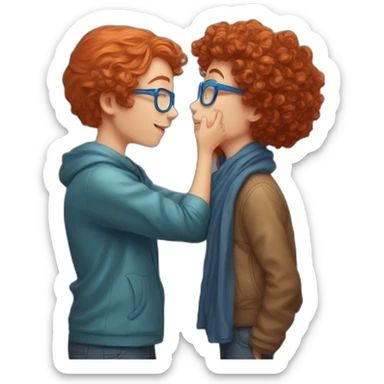 girl with curly red hair and blue glasses kissing a boy sticker