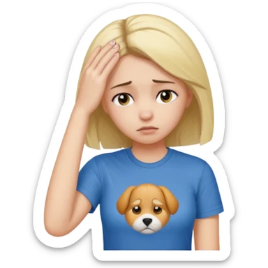 A girl holding its forehead with its paw because it has a headache sticker