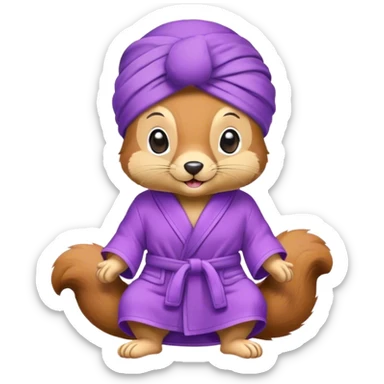 squirrel in purple bathrobe wearing purple slippers and purple turban sticker
