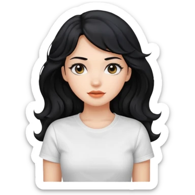 Beautiful girl,Black hair,wavy hair long hair,Black eyes, white T-shirt sticker