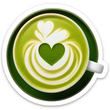 matcha with a latte art heart sticker