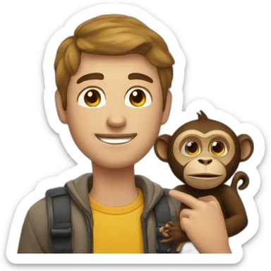 Man with monkey taking a selfie  sticker