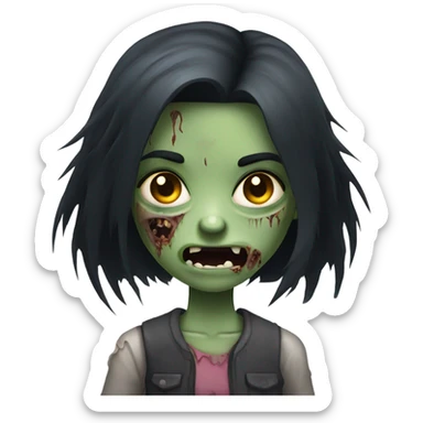 girl zombie with black long hair with teeth and serious face  sticker