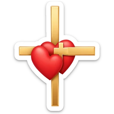 Two red  hearts connected by one simple gold cross  sticker