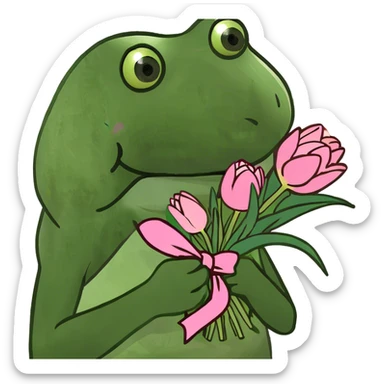 small bouquet of pink tulips with a bow tied to them sticker