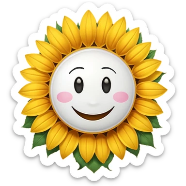 a sunflower with a white disc in the middle and a smiley face sticker