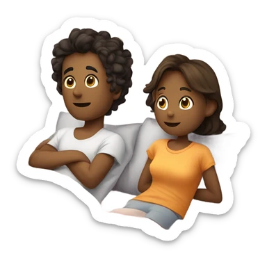 make a boy and a girl laying in bed together watching tv sticker