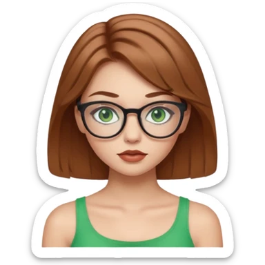 Yeşil gözlü,Hafif kahverengi saçlı, beyaz tenli, gözlüklü, crop giyinen ,dolgun dudaklı,makyajlı bir kiz sticker