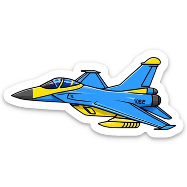Modern Ukrainian fighter aircraft with blue and yellow flag colors, combat plane sticker