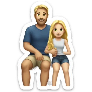 A man putting a blonde girl on a boat sticker