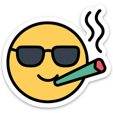 color outline icon of an app character with black glasses smoking weed sticker