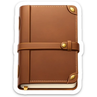 a leather journal, rich brown color, visible stitching, closed, elegant and classic sticker