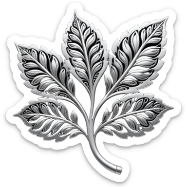 Black and silver filigree leaf, 3D, extremely detailed design sticker