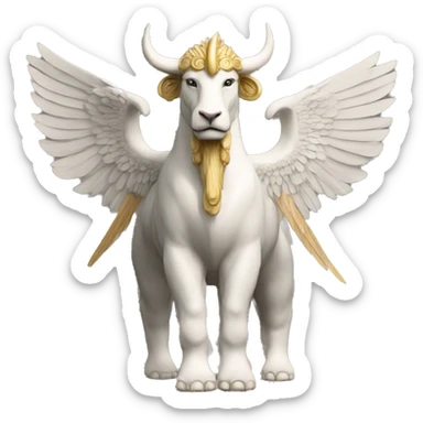 Lamassu, head of a bearded human, body of a bull, feathered wings that extend from its back sticker