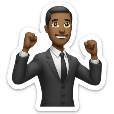 man in suit stretches his arms forward sticker