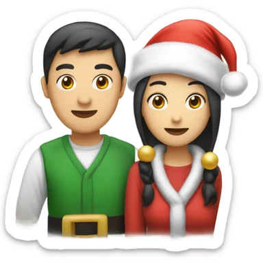 Asian couple with Santa hats holding “Merry Christmas Mofos” sign sticker
