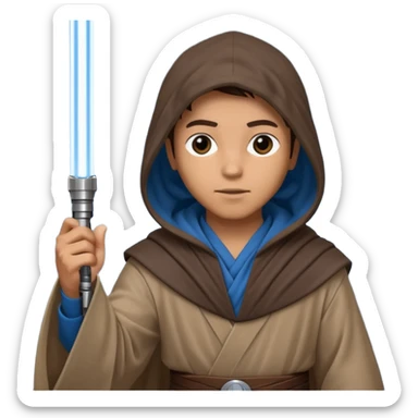 Jedi mind trick where a jedi is waving his hand hooded holding a lightsaber in the other hand sticker