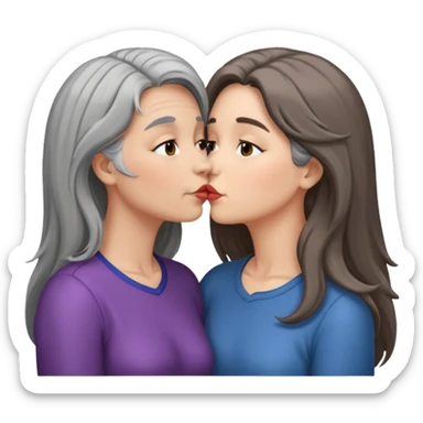 2 Frauen, die sich küssen, davon 1 grauhaarig, 1 braunhaarig, lange Haare sticker