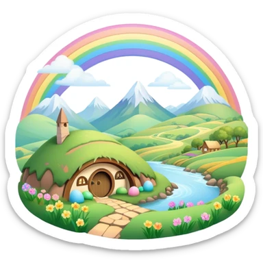  pastel rainbow hobbit easter landscape  sticker