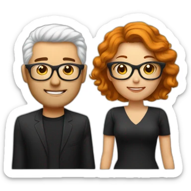 Couple homme blanc cheveux noir qui porte des lunette avec une femme rousse sticker