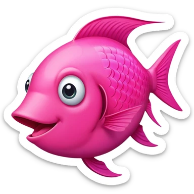 extremely derpy bright pink fish in perfect side profile facing right, wide surprised eye, big open mouth with visible tongue, stupid gaping expression, flat 2D side view only sticker