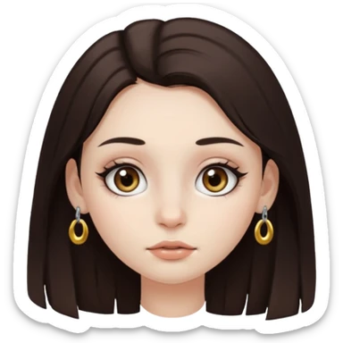 Chica con pelo medio largo y castaño oscuro, piel blanca, ojos hazel y pestañas largas, un piercing septum redondo pequeño  sticker