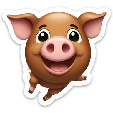 a happy brown pig smiling and jumping sticker