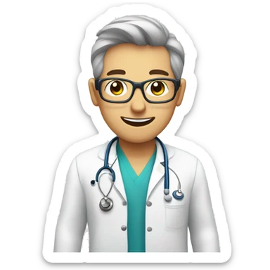 Young funny man and doctor. To describe how to use an app that medication calculate dosage. The app is used for olders doctors that works into CTI neonatal. sticker