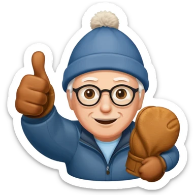 thumbs up in bernie sanders brown mitten sticker