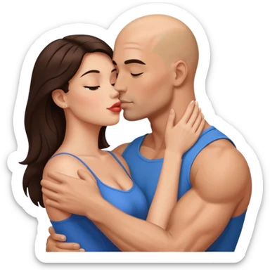 Hyper Realistic beautiful brunette woman in the arms of a handsome muscular bald man kissing  sticker