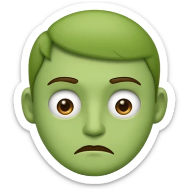 Can you make a green faced emoji giving a side eye with a frown. gelous sticker