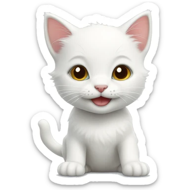 A happy cute white kitten  sticker