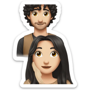 A person in his twenties, with beautiful black hair and brown eyes, a beautiful dress with ISLEMRT written on it, and the person is also happy.  sticker